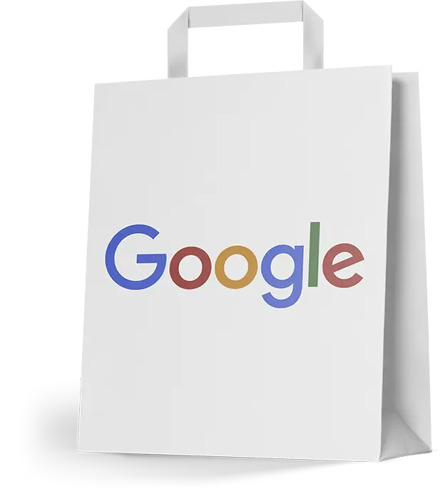 biała torba z płaskim uchwytem z nadrukowanym logo dla marki Google, wyprodukowana przez torby papierowe eko